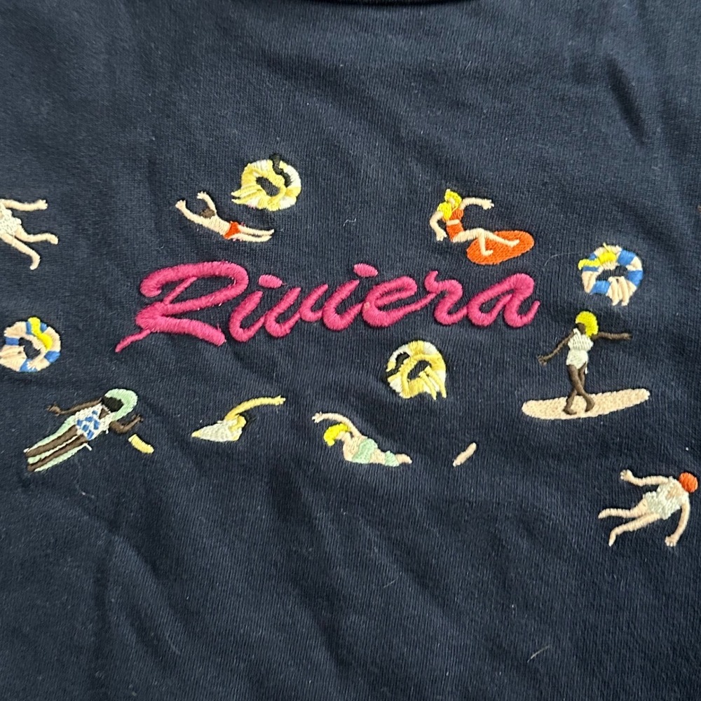 Maeve Anthropologie‎ Riviera Embroidered Cropped Sweatshirt Navy Blue Womens Med - Picture 3 of 7